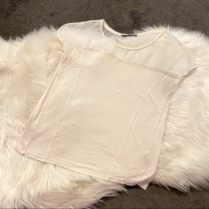 White t-shirt with sheer panel on top